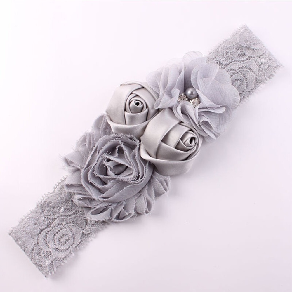 Lace & Double Satin Rose Hair Band  - (GRAY)
